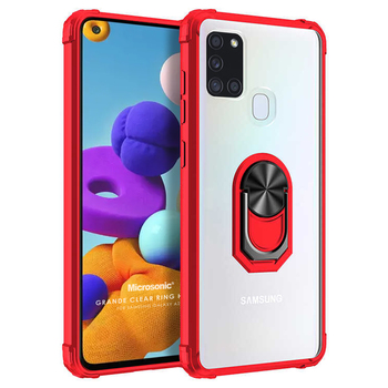 Microsonic Samsung Galaxy A21s Kılıf Grande Clear Ring Holder Kırmızı