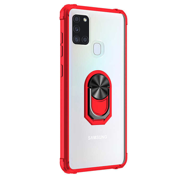 Microsonic Samsung Galaxy A21s Kılıf Grande Clear Ring Holder Kırmızı