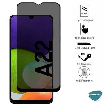 Microsonic Samsung Galaxy A22 4G Invisible Privacy Kavisli Ekran Koruyucu Siyah