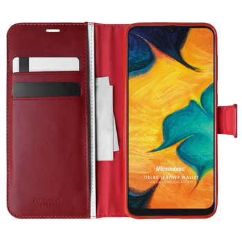 Microsonic Samsung Galaxy A30 Kılıf Delux Leather Wallet Kırmızı