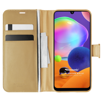 Microsonic Samsung Galaxy A31 Kılıf Delux Leather Wallet Gold