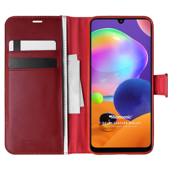 Microsonic Samsung Galaxy A31 Kılıf Delux Leather Wallet Kırmızı