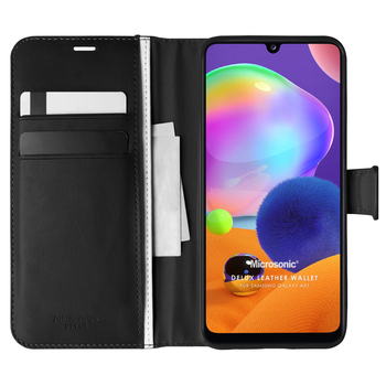 Microsonic Samsung Galaxy A31 Kılıf Delux Leather Wallet Siyah