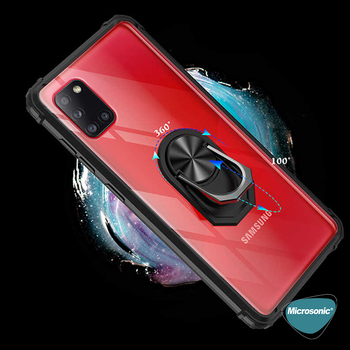 Microsonic Samsung Galaxy A31 Kılıf Grande Clear Ring Holder Kırmızı