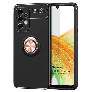 Microsonic Samsung Galaxy A33 5G Kılıf Kickstand Ring Holder Siyah Rose Microsonic Samsung Galaxy A33 5G Kılıf Kickstand Ring Holder Siyah Rose