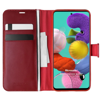 Microsonic Samsung Galaxy A51 Kılıf Delux Leather Wallet Kırmızı