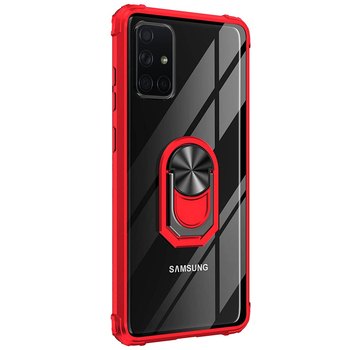 Microsonic Samsung Galaxy A51 Kılıf Grande Clear Ring Holder Kırmızı