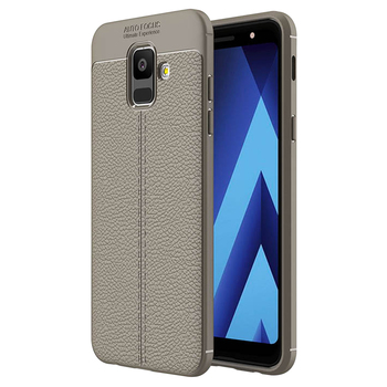 Microsonic Samsung Galaxy A6 2018 Kılıf Deri Dokulu Silikon Gri