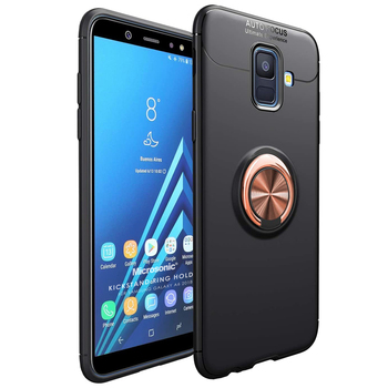 Microsonic Samsung Galaxy A6 2018 Kılıf Kickstand Ring Holder Siyah Rose Microsonic Samsung Galaxy A6 2018 Kılıf Kickstand Ring Holder Siyah Rose