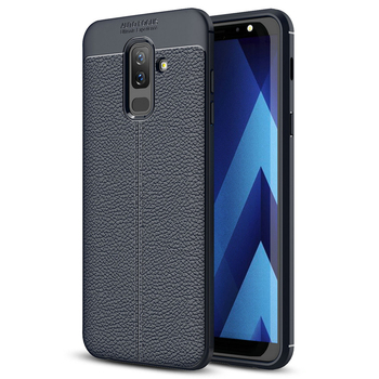 Microsonic Samsung Galaxy A6 Plus 2018 Kılıf Deri Dokulu Silikon Lacivert