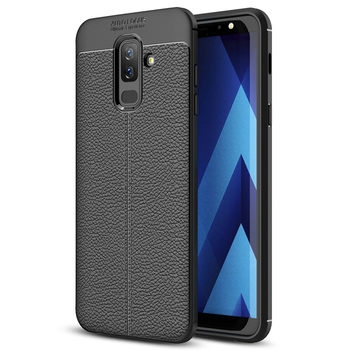 Microsonic Samsung Galaxy A6 Plus 2018 Kılıf Deri Dokulu Silikon Siyah