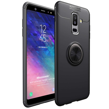 Microsonic Samsung Galaxy A6 Plus 2018 Kılıf Kickstand Ring Holder Siyah