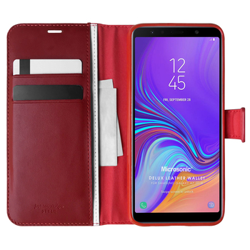 Microsonic Samsung Galaxy A7 2018 Kılıf Delux Leather Wallet Kırmızı