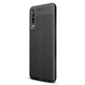 Microsonic Samsung Galaxy A7 2018 Kılıf Deri Dokulu Silikon Siyah