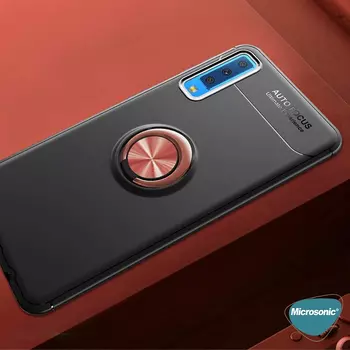 Microsonic Samsung Galaxy A7 2018 Kılıf Kickstand Ring Holder Kırmızı