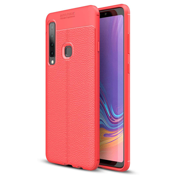 Microsonic Samsung Galaxy A9 2018 Kılıf Deri Dokulu Silikon Kırmızı