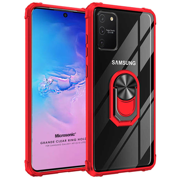 Microsonic Samsung Galaxy A91 Kılıf Grande Clear Ring Holder Kırmızı