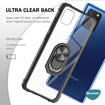 Microsonic Samsung Galaxy A91 Kılıf Grande Clear Ring Holder Lacivert