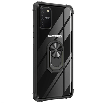 Microsonic Samsung Galaxy A91 Kılıf Grande Clear Ring Holder Siyah