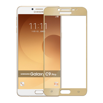 Microsonic Samsung Galaxy C9 Pro Kavisli Temperli Cam Ekran Koruyucu Film Gold