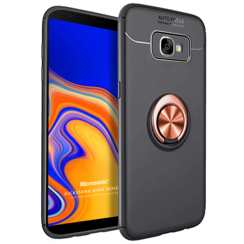 Microsonic Samsung Galaxy J4 Plus Kılıf Kickstand Ring Holder Siyah Rose Microsonic Samsung Galaxy J4 Plus Kılıf Kickstand Ring Holder Siyah Rose