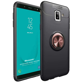 Microsonic Samsung Galaxy J6 Plus Kılıf Kickstand Ring Holder Siyah Rose Microsonic Samsung Galaxy J6 Plus Kılıf Kickstand Ring Holder Siyah Rose