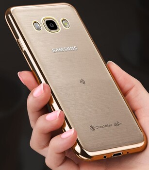 Microsonic Samsung Galaxy J7 2016 Kılıf Skyfall Transparent Clear Gold