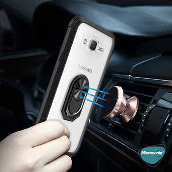Microsonic Samsung Galaxy J7 Core Kılıf Grande Clear Ring Holder Siyah