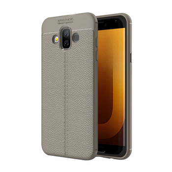 Microsonic Samsung Galaxy J7 Duo Kılıf Deri Dokulu Silikon Gri Microsonic Samsung Galaxy J7 Duo Kılıf Deri Dokulu Silikon Gri