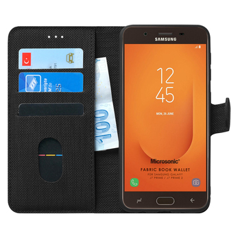Microsonic Samsung Galaxy J7 Prime Kılıf Fabric Book Wallet Siyah