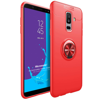 Microsonic Samsung Galaxy J8 Kılıf Kickstand Ring Holder Kırmızı Microsonic Samsung Galaxy J8 Kılıf Kickstand Ring Holder Kırmızı