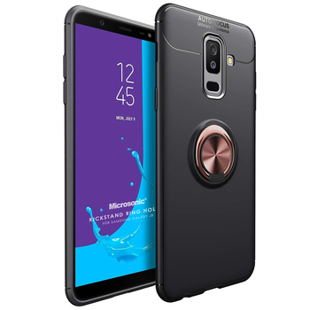 Microsonic Samsung Galaxy J8 Kılıf Kickstand Ring Holder Siyah Rose Microsonic Samsung Galaxy J8 Kılıf Kickstand Ring Holder Siyah Rose