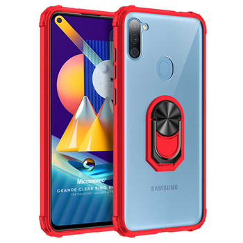 Microsonic Samsung Galaxy M11 Kılıf Grande Clear Ring Holder Kırmızı Microsonic Samsung Galaxy M11 Kılıf Grande Clear Ring Holder Kırmızı