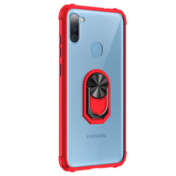 Microsonic Samsung Galaxy M11 Kılıf Grande Clear Ring Holder Kırmızı