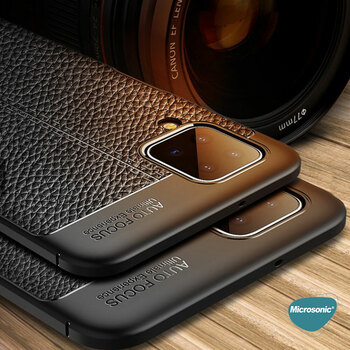 Microsonic Samsung Galaxy M12 Kılıf Deri Dokulu Silikon Siyah