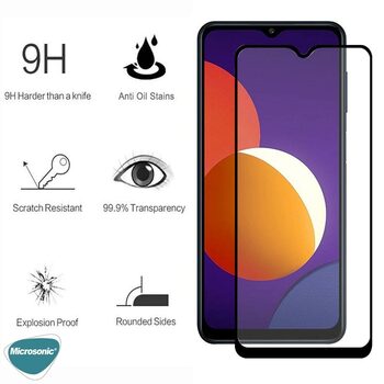 Microsonic Samsung Galaxy M12 Kavisli Temperli Cam Ekran Koruyucu Film Siyah