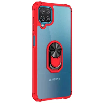Microsonic Samsung Galaxy M12 Kılıf Grande Clear Ring Holder Kırmızı