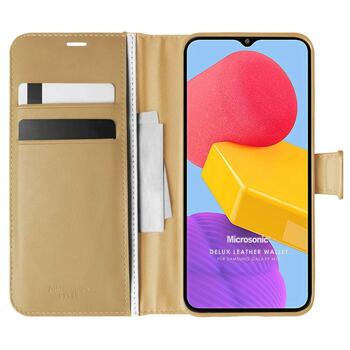 Microsonic Samsung Galaxy M13 Kılıf Delux Leather Wallet Gold