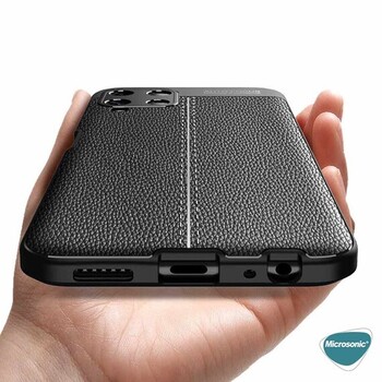 Microsonic Samsung Galaxy M22 Kılıf Deri Dokulu Silikon Siyah