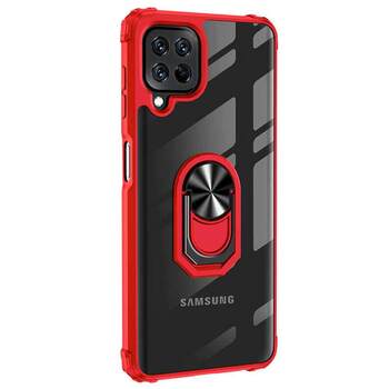 Microsonic Samsung Galaxy M22 Kılıf Grande Clear Ring Holder Kırmızı