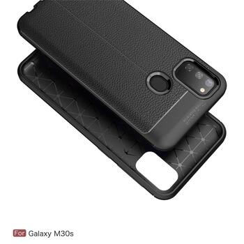 Microsonic Samsung Galaxy M30S Kılıf Deri Dokulu Silikon Siyah