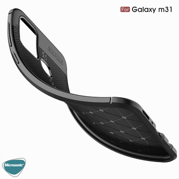 Microsonic Samsung Galaxy M31 Kılıf Deri Dokulu Silikon Lacivert