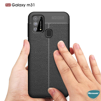 Microsonic Samsung Galaxy M31 Kılıf Deri Dokulu Silikon Siyah