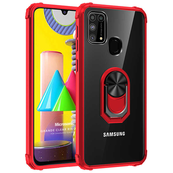 Microsonic Samsung Galaxy M31 Kılıf Grande Clear Ring Holder Kırmızı