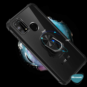 Microsonic Samsung Galaxy M31 Kılıf Grande Clear Ring Holder Siyah