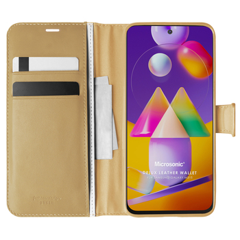 Microsonic Samsung Galaxy M31s Kılıf Delux Leather Wallet Gold Microsonic Samsung Galaxy M31s Kılıf Delux Leather Wallet Gold