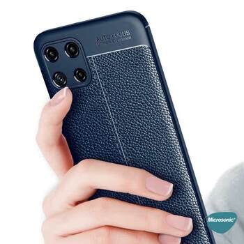 Microsonic Samsung Galaxy M32 4G Kılıf Deri Dokulu Silikon Lacivert