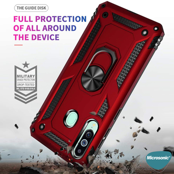 Microsonic Samsung Galaxy M40 Kılıf Military Ring Holder Kırmızı