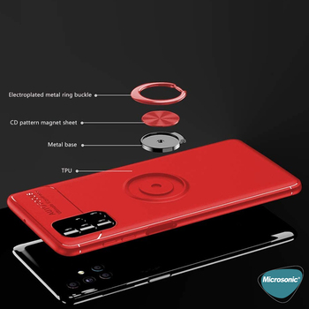 Microsonic Samsung Galaxy M51 Kılıf Kickstand Ring Holder Kırmızı