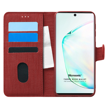 Microsonic Samsung Galaxy Note 10 Kılıf Fabric Book Wallet Kırmızı